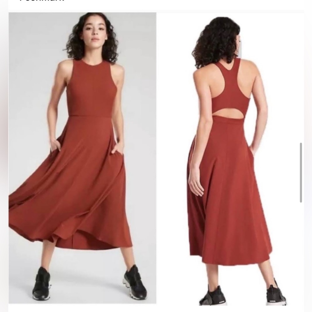 NEW Athleta Red Dress Winona Hybrid Support Midi Dress Sleeveless Medium Petite